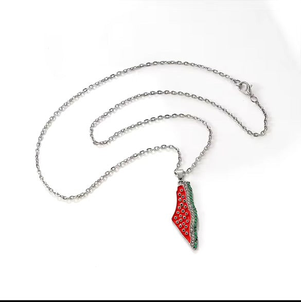 Stainless Steel Watermelon Crystal Pendant Necklace