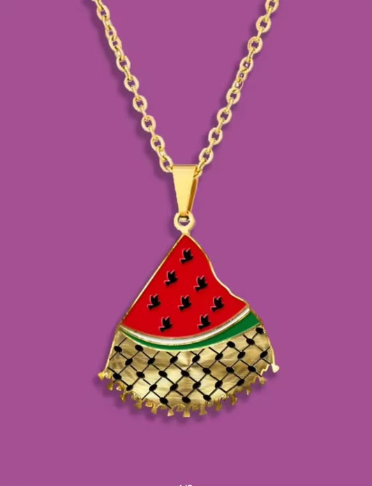 Watermelon Kufiya Gold Necklace