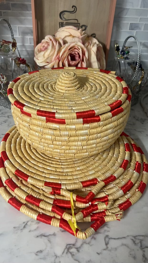 Palestinian Traditional Handmade Tray & Basket (5 Pc Set)