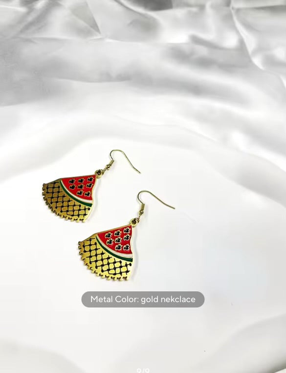Watermelon Kufiya Gold Necklace