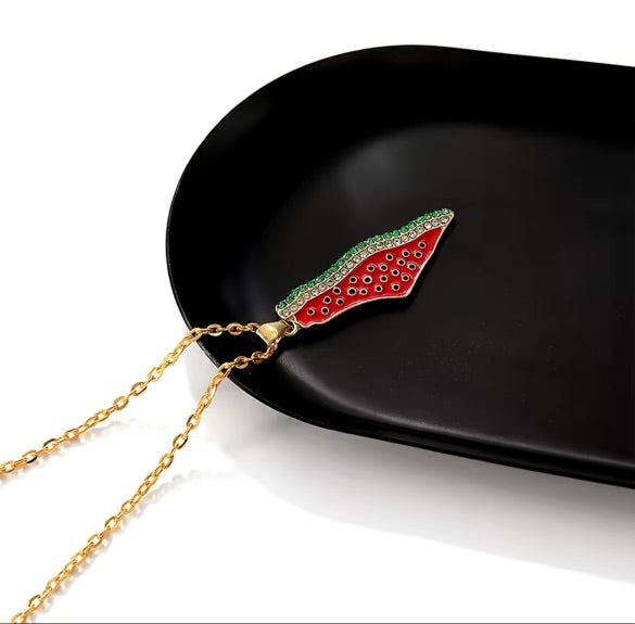 Stainless Steel Watermelon Crystal Pendant Necklace