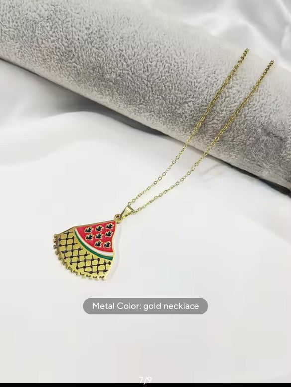 Watermelon Kufiya Gold Necklace