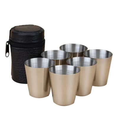 6Pcs Set / Mini Stainless Steel Saudi Arabian coffee cups With Leather Cover Bag